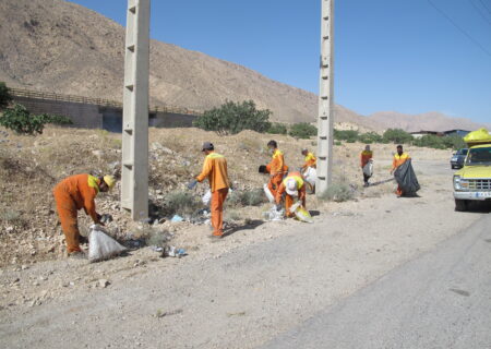 پاکسازی و جمع آوری زباله بلوار امام علی «ع» ورودی استهبان