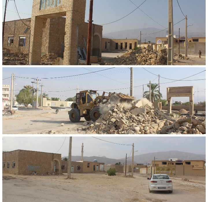 تخریب و آزاد سازی در تعریض مدرسه حاج عبدالرزاق  انصاری  ۱ عمادشهر