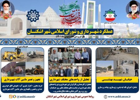 بخش ششم گزارش عملکرد شهرداری و شورای اسلامی شهر اشکنان