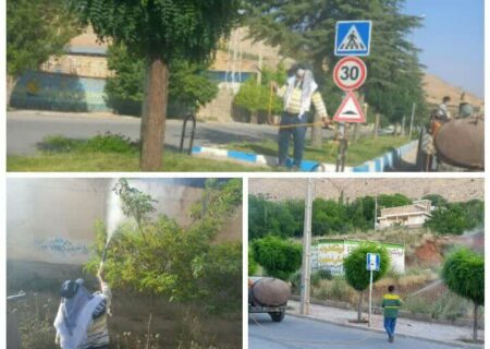 عملیات سمپاشی درختان بوستان ها و تفرجگاه چله گاه شهر اردکان