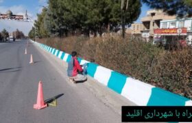 اجرای عملیات رنگ آمیزی جداول سطح شهر در آستانه بهار  به همت شهرداری اقلید