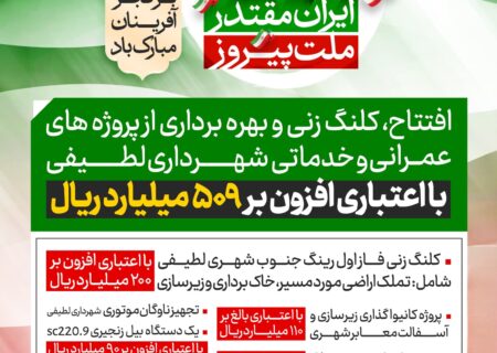 افتتاح، کلنگ زنی و بهره برداری از پروژه های عمرانی و خدماتی شهرداری لطیفی با اعتباری افزون بر ۵۰۹ میلیارد ریال